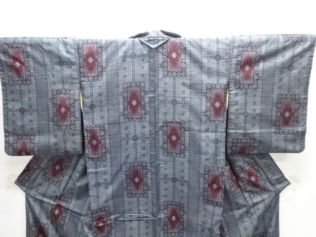  アンティーク　華紋織り出し本場正藍泥染大島紬着物(割り込み絣)